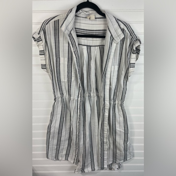 Japna White Button Up Striped Tie Waist Shirt Dress with Pockets L Women’s EUC - Picture 6 of 11